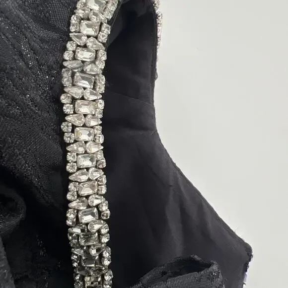 $695 Alice + Olivia Ellis Embellished Mini Black Sleeveless Dress Size 10 - Picture 10 of 14